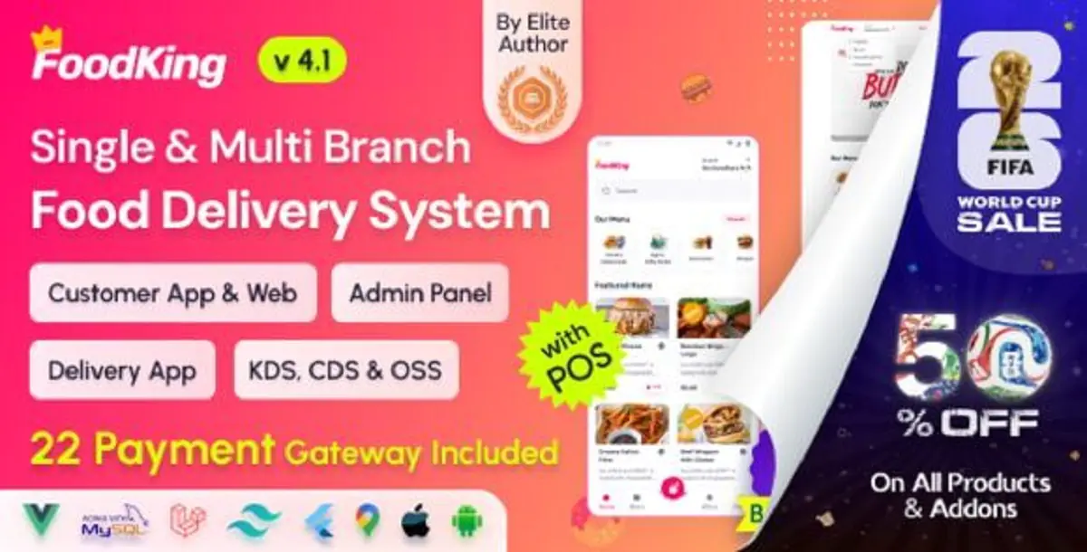 FoodKing - Restaurant Food Delivery System with Admin Panel & Delivery Man App | Restaurant POS