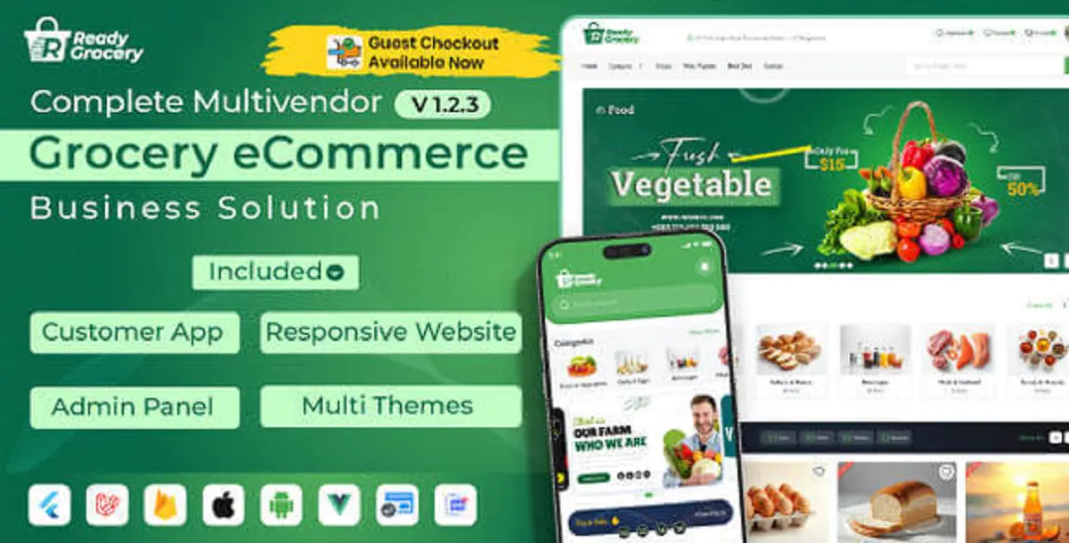 ReadyGrocery – Multivendor Grocery & eCommerce Mobile App with Website & Laravel Admin Panel